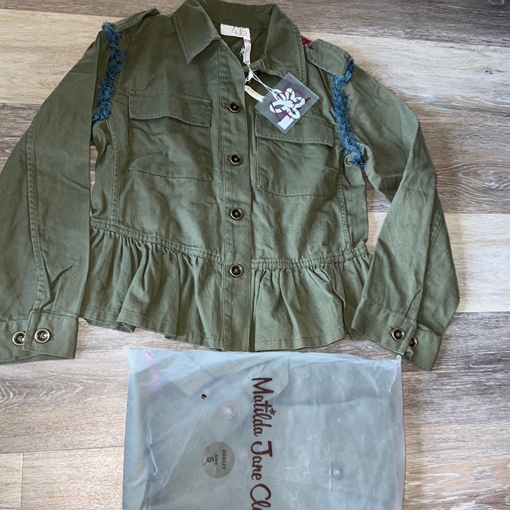 NWT Matilda Jane Mommy & Me Boho Army Green Letterman Jacket Size 10/size small